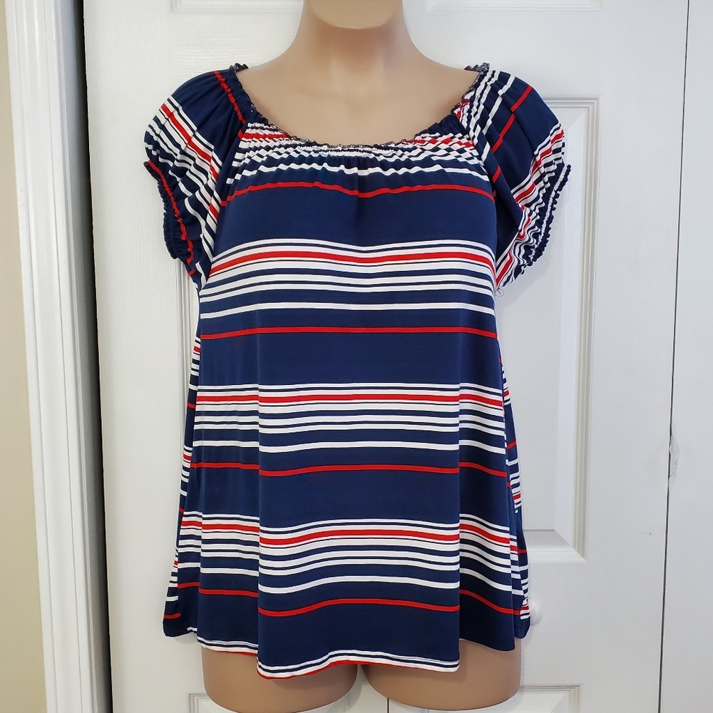 Jennifer Lauren Striped Peasant Top
